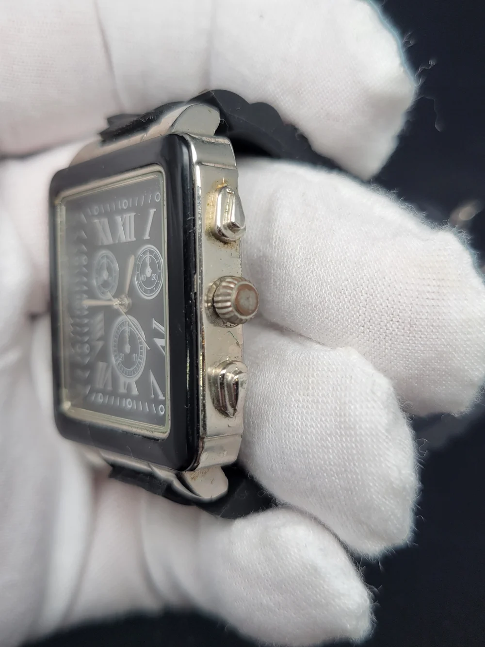Men's Black Square Stainless Analog Watch with Roman Markers